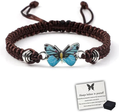 Butterfly Charm Bracelet, Adjustable Hand Woven Bracelets, Cute Butterfly Charm Bracelets, Bracelet Suitable for Family Butterfly Jewelry (Silver) Apparel & Accessories > Jewelry > Bracelets KKLM Brown B  