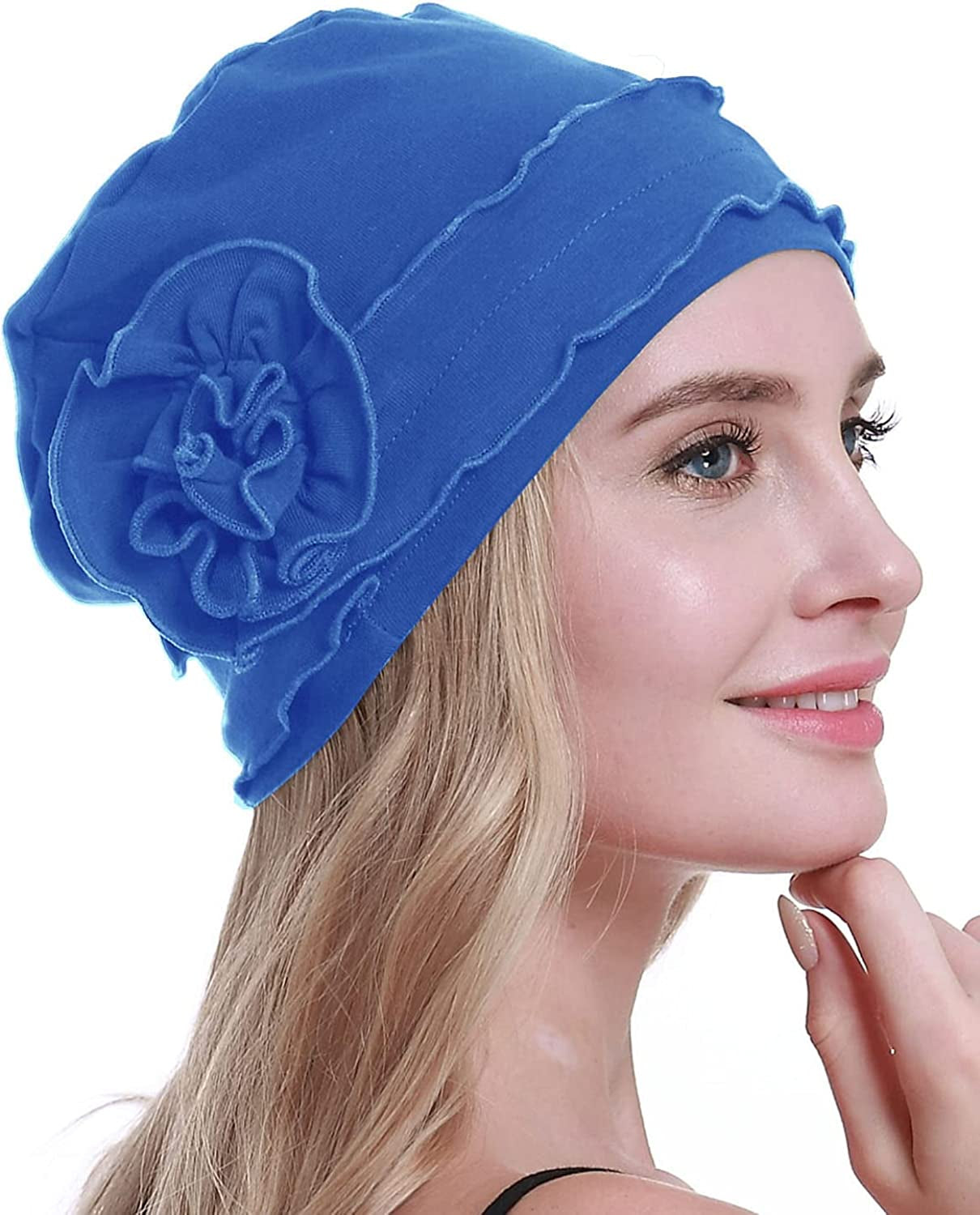 Osvyo Chemo Headwear Turban Cap for Women - Cancer Beanie Hair Loss Sealed Packaging Apparel & Accessories > Clothing Accessories > Headwear osvyo Cotton Light Cerulean One Size 