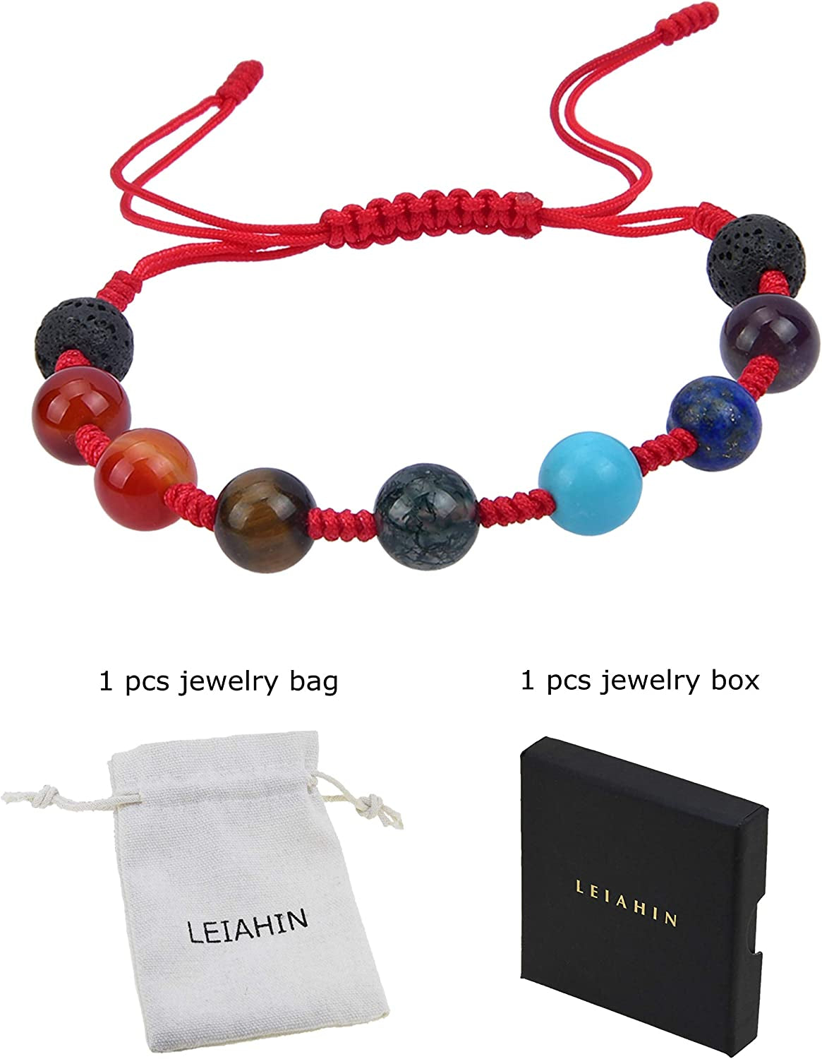 LEIAHIN 7 Chakra Bracelets for Women 8Mm Lava Rock Essential Oil Diffuser Adjustable Natural Stone Healing Anxiety Bracelet Gemstone Beaded Bangle for Men Women Apparel & Accessories > Jewelry > Bracelets LEIAHIN   