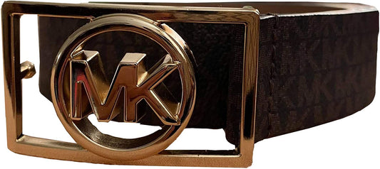 Michael Kors Women'S Rectangular Gold Tone Buckle Brown Monogram Belt, Large Apparel & Accessories > Clothing Accessories > Belts Michael Kors   