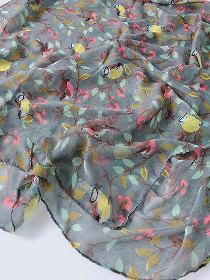 GERINLY Scarfs for Women Lightweight Floral Birds Print Cotton Scarves and Wraps for Holiday Shawl Apparel & Accessories > Clothing Accessories > Scarves & Shawls GERINLY   