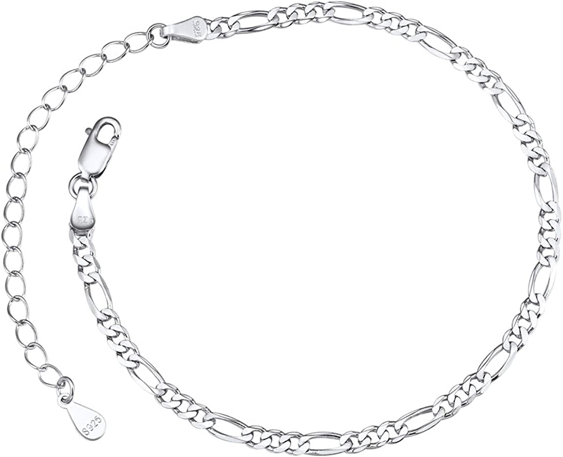 Chainspro Resizable Anklet Chain for Women Men, Figaro/Wheat/Twist Rope/Cuban Foot Bracelet-Strong with Good Clasp-18K Gold Plated(Send Gift Box) Apparel & Accessories > Jewelry > Anklets ChainsPro 16-21CM (Figaro)-silver  