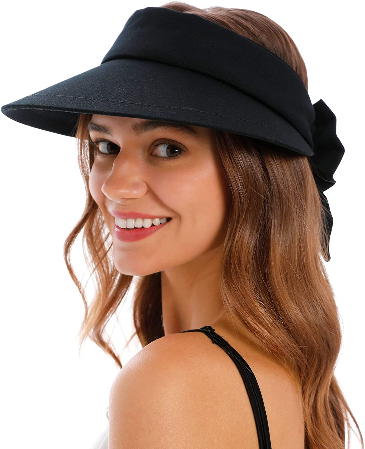 Simplicity Women'S UPF 50+ UV Protection Wide Brim Beach Sun Visor Hat Apparel & Accessories > Clothing Accessories > Hats Simplicity Black  