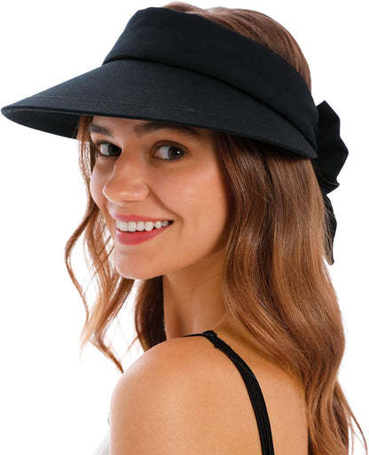 Simplicity Women'S UPF 50+ UV Protection Wide Brim Beach Sun Visor Hat Apparel & Accessories > Clothing Accessories > Hats Simplicity Black  