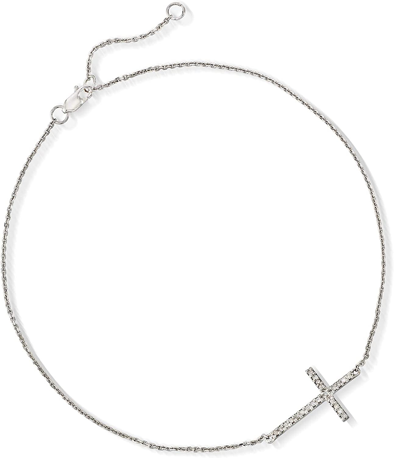 Ross-Simons 14Kt White Gold Sideways Cross Anklet with Diamond Accents. 9 Inches Apparel & Accessories > Jewelry > Anklets Ross-Simons   