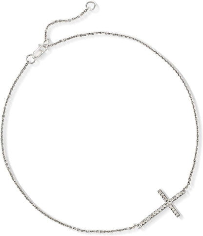 Ross-Simons 14Kt White Gold Sideways Cross Anklet with Diamond Accents. 9 Inches Apparel & Accessories > Jewelry > Anklets Ross-Simons   