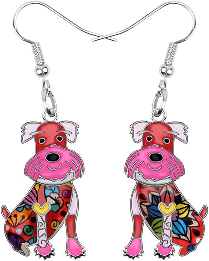 NEWEI Enamel Alloy Cut Sitting Schnauzer Dog Earrings Drop Dangle Unique Fashion Animal Jewelry for Women Girls Gift Apparel & Accessories > Jewelry > Earrings NEWEI Red  