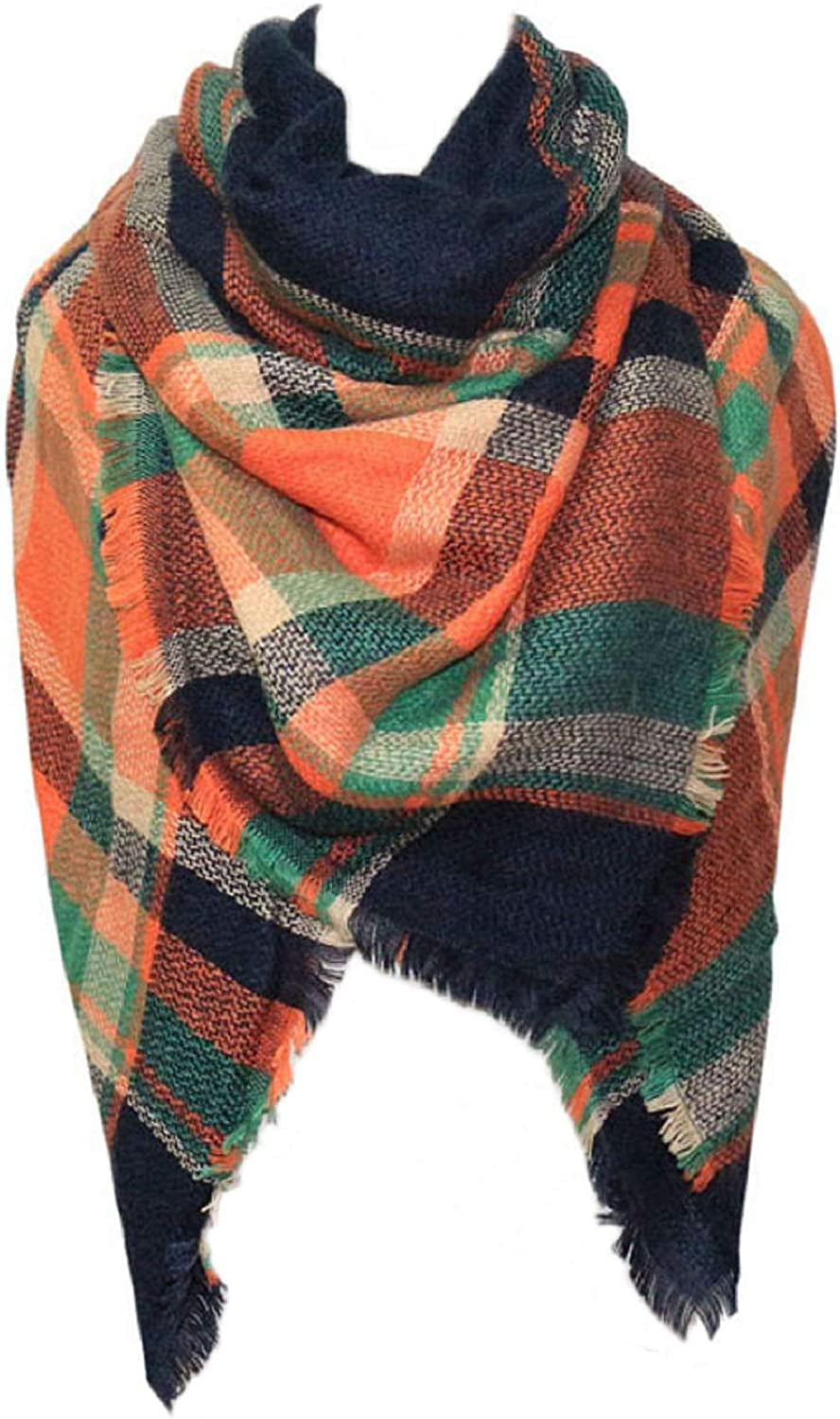 Plaid Scarf Soft Warm Tartan Shawl Cape Blanket Scarves Fashion Wrap Apparel & Accessories > Clothing Accessories > Scarves & Shawls vxsvxm Navy Green Orange  