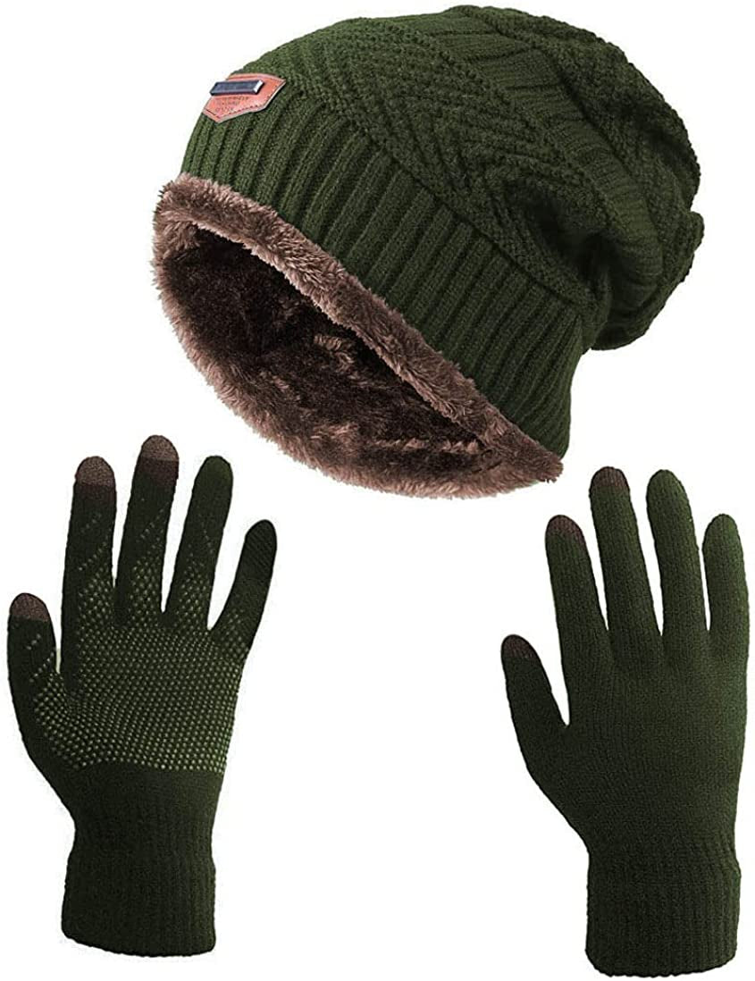HINDAWI Winter Slouchy Beanie Gloves for Women Knit Hats Skull Caps Touch Screen Mittens Apparel & Accessories > Clothing Accessories > Gloves & Mittens HINDAWI _Hat+gloves (Army Green)  
