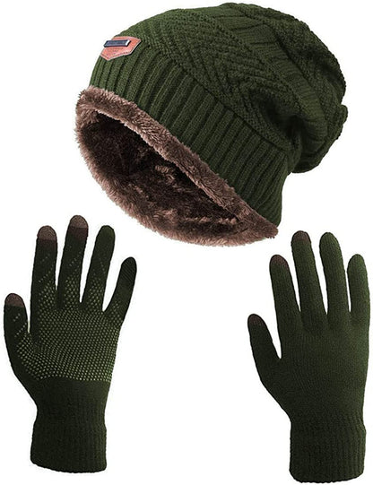 HINDAWI Winter Slouchy Beanie Gloves for Women Knit Hats Skull Caps Touch Screen Mittens Apparel & Accessories > Clothing Accessories > Gloves & Mittens HINDAWI _Hat+gloves (Army Green)  