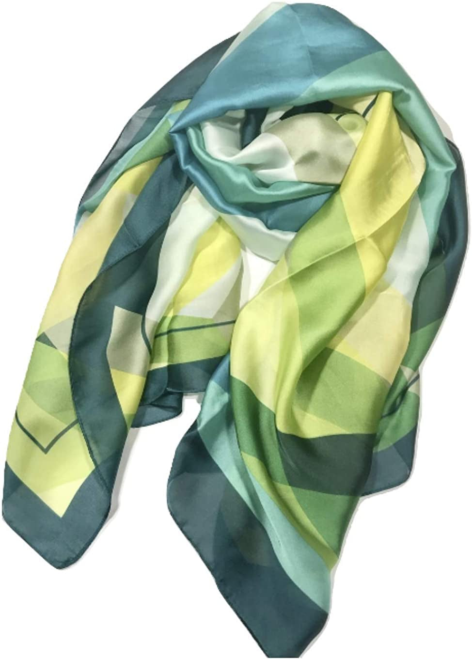Shanlin Silk Feel Long Satin Patterned & Solid Color Scarves for Women in Gift Box Apparel & Accessories > Clothing Accessories > Scarves & Shawls Shanlin Green-yellow  