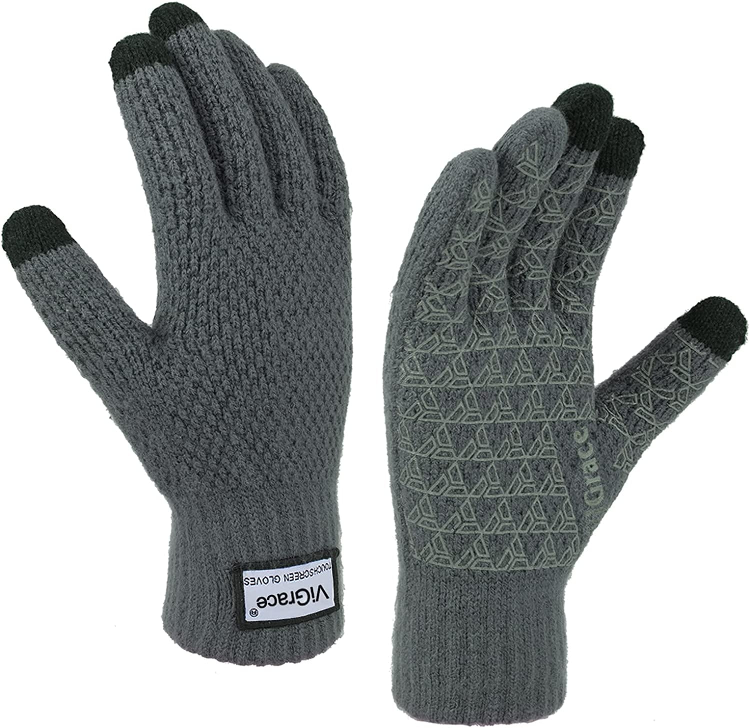 Winter Warm Touchscreen Gloves for Men and Women Touch Screen Fleece Lined Knit Anti-Slip Wool Glove Apparel & Accessories > Clothing Accessories > Gloves & Mittens ViGrace Gray Medium 