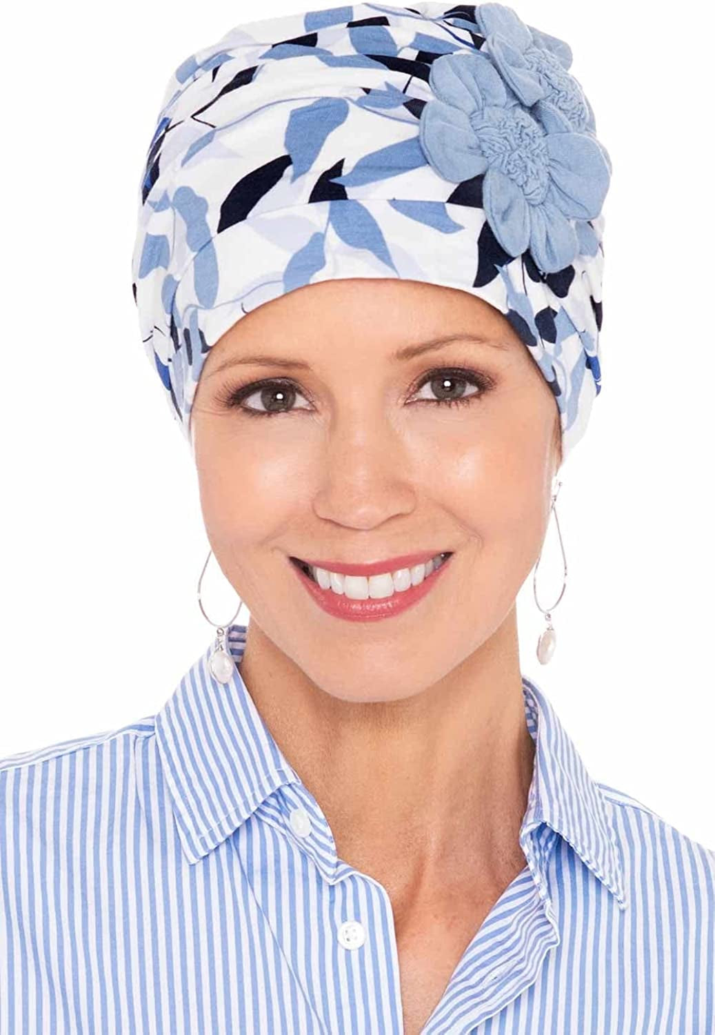 Cardani Large Flapper Turban Viscose from Bamboo Hat for Large Heads Apparel & Accessories > Clothing Accessories > Headwear Cardani Ivy Vines W/ Denim One Size 