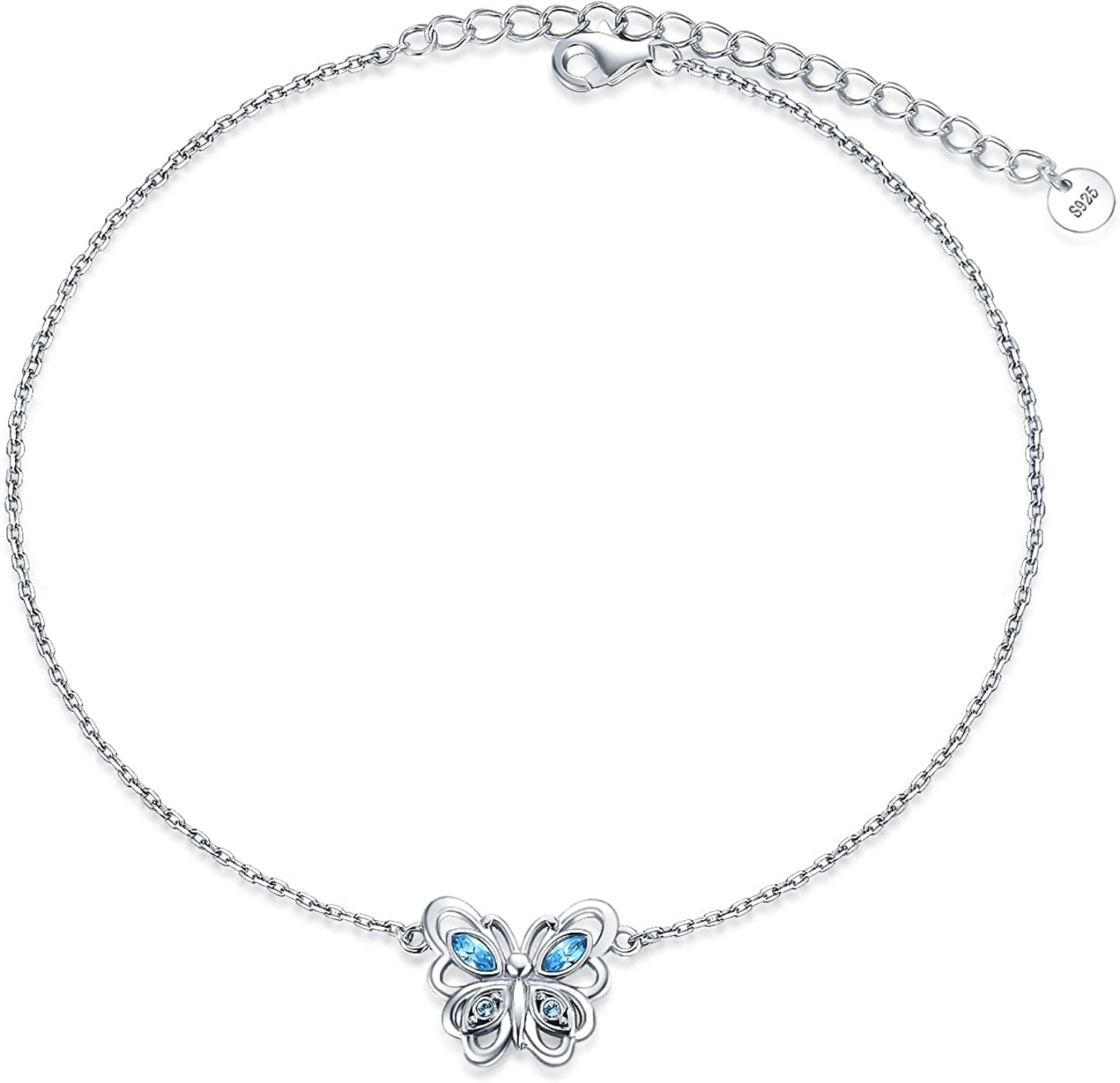 POPLYKE 925 Sterling Silver Infinity/Cross/Mermaid/Starfish/Pearl Anklet for Women Summer Jewelry Apparel & Accessories > Jewelry > Anklets POPLYKE N - Butterfly Anklet Crystal  