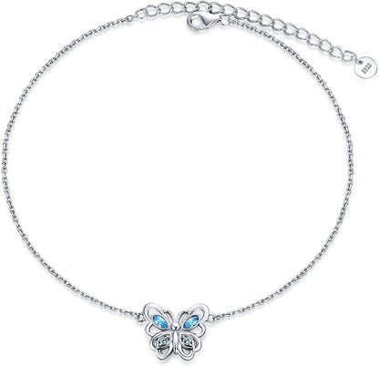 POPLYKE 925 Sterling Silver Infinity/Cross/Mermaid/Starfish/Pearl Anklet for Women Summer Jewelry Apparel & Accessories > Jewelry > Anklets POPLYKE N - Butterfly Anklet Crystal  