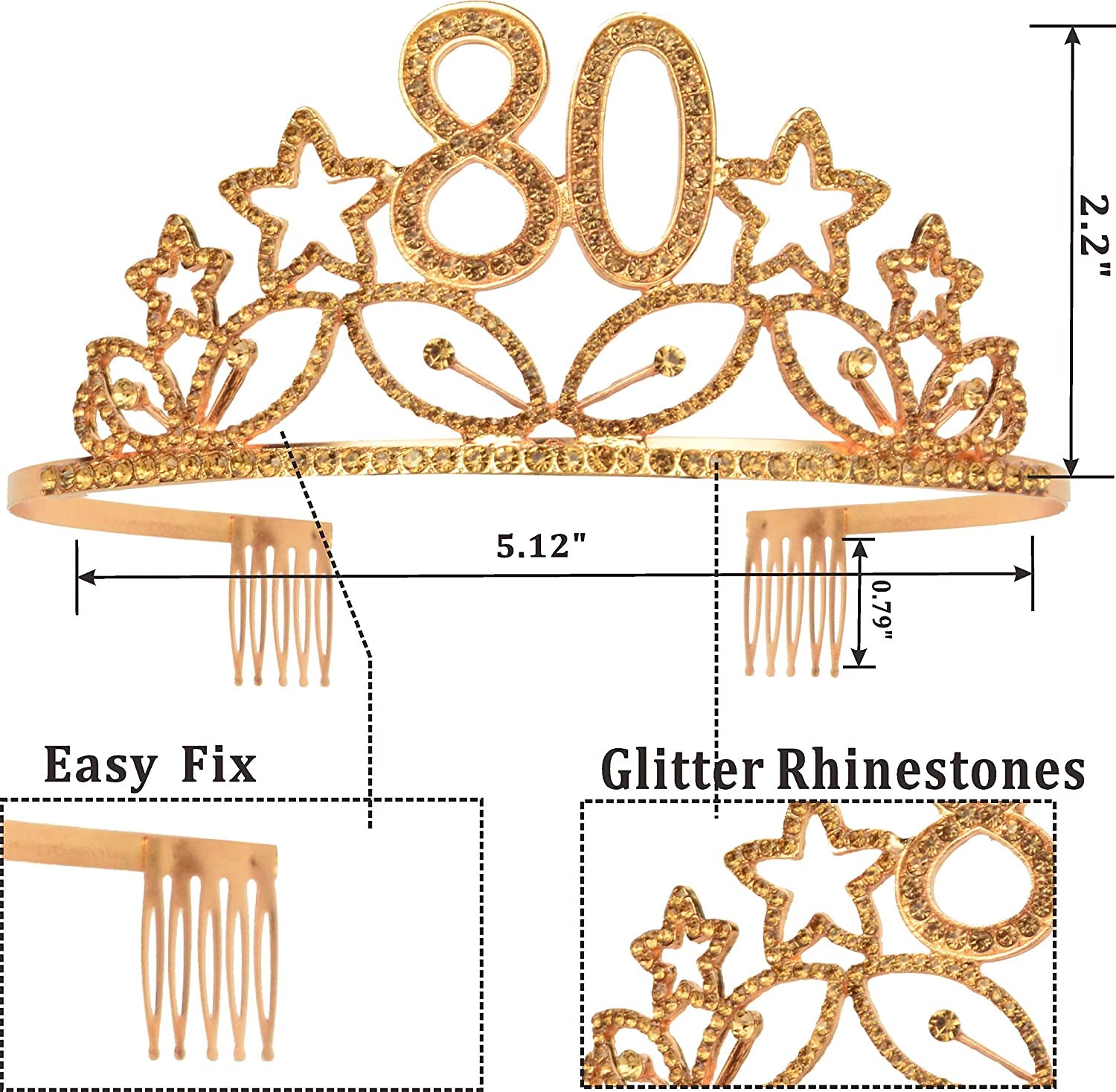 MEANT2TOBE 80Th Birthday Sash and Tiara for Women - Fabulous Glitter Sash + Stars Rhinestone Gold Premium Metal Tiara for Her, 80Th Birthday Gifts for 80 Celebration Apparel & Accessories > Clothing Accessories > Sashes MEANT2TOBE   