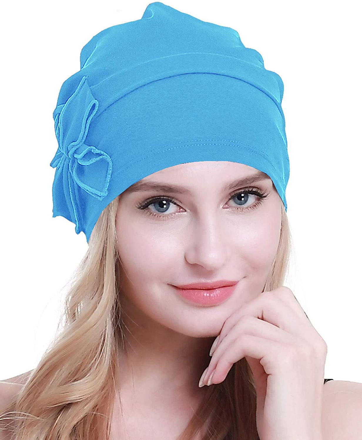 Osvyo Cotton Chemo Turbans Headwear Beanie Hat Cap for Women Cancer Patient Hairloss Apparel & Accessories > Clothing Accessories > Headwear osvyo Cotton Sky Blue One Size 