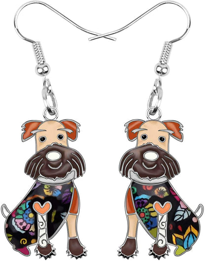 NEWEI Enamel Alloy Cut Sitting Schnauzer Dog Earrings Drop Dangle Unique Fashion Animal Jewelry for Women Girls Gift Apparel & Accessories > Jewelry > Earrings NEWEI Brown  