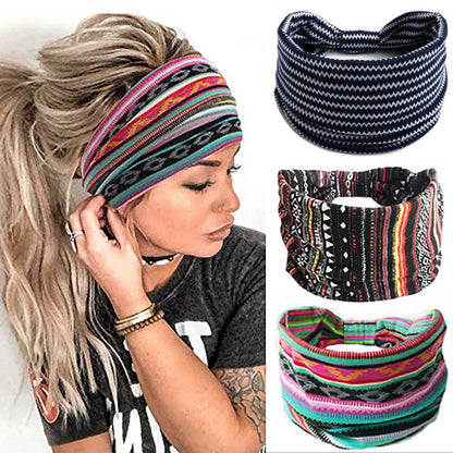 Earent Boho African Headbands Yoga Wide Knot Hair Bands Sweat Printed Headwraps Elastic Turban Headscarfs Multicolor Headwear Outdoor Hair Accessories for Women and Girls (Z-Black) Apparel & Accessories > Clothing Accessories > Headwear Earent Wide stripes  