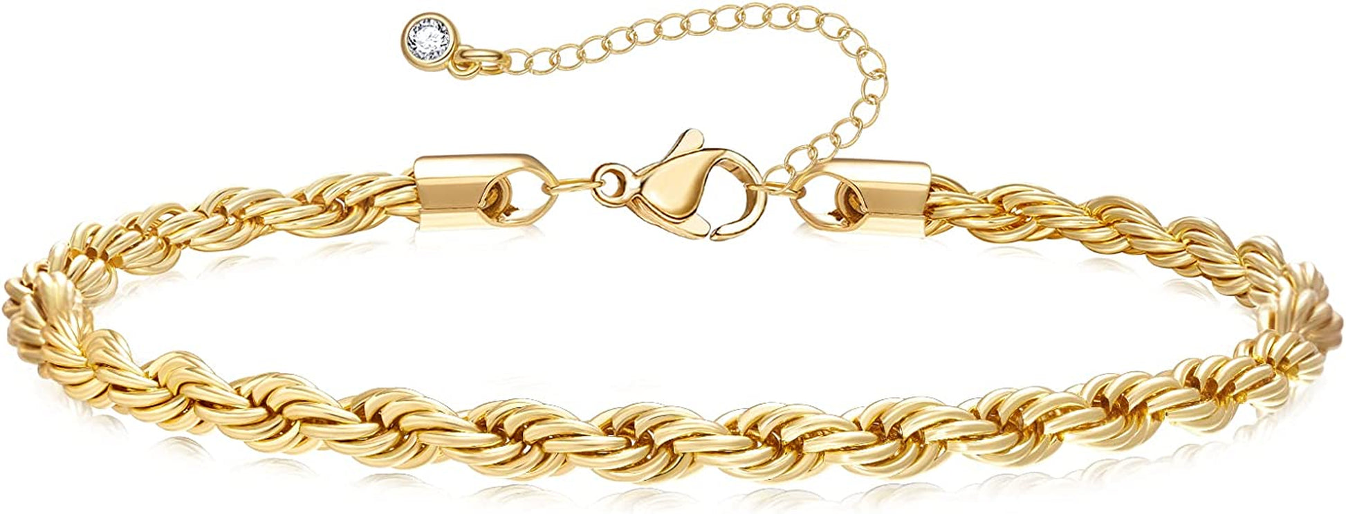 Kissyan Gold Ankle Bracelets for Women, Dainty 14K Gold Plated Anklets Cuban Link Chain Ankles Adjustable Snake Tennis Anklet Bracelet Tiny Beach Foot Jewelry Gifts for Women Girls Apparel & Accessories > Jewelry > Anklets KissYan Gold-rope anklet  