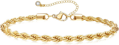 Kissyan Gold Ankle Bracelets for Women, Dainty 14K Gold Plated Anklets Cuban Link Chain Ankles Adjustable Snake Tennis Anklet Bracelet Tiny Beach Foot Jewelry Gifts for Women Girls Apparel & Accessories > Jewelry > Anklets KissYan Gold-rope anklet  
