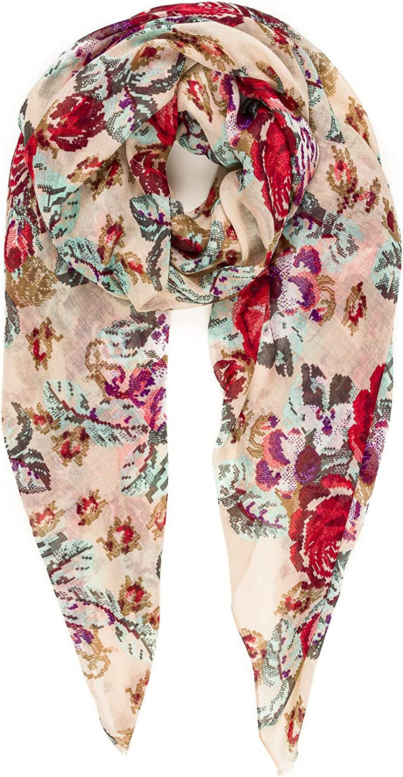 Scarf for Women Lightweight Floral Flower Scarves for Spring Spring Fall Winter Shawl Wrap Apparel & Accessories > Clothing Accessories > Scarves & Shawls MELIFLUOS DESIGNED IN SPAIN Barcelona Collections 31 - Beige Floral  