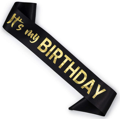 CORRURE 'It'S My Birthday' Sash with Rose Gold Foil - Soft Satin White Birthday Sash for Women - Party Favors Supplies and Decorations for Sweet 16, 18Th 21St 30Th 40Th or Any Happy Bday Party Apparel & Accessories > Clothing Accessories > Sashes Pego Brands General Black - Gold  