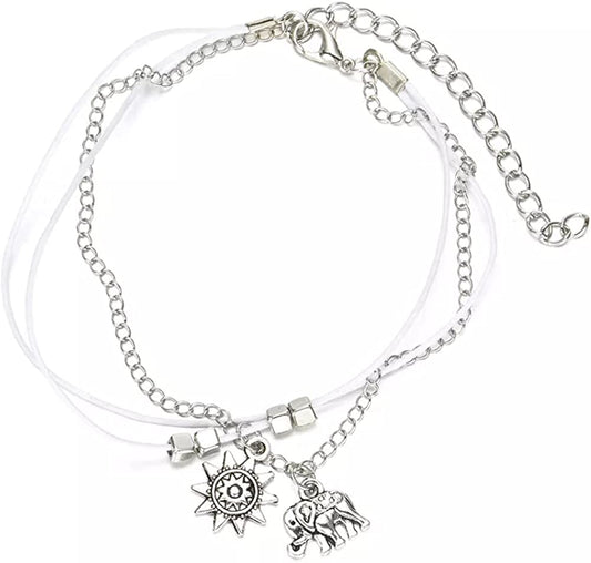 Jeweky Vintage Layered Ankle Bracelets Sunflower Silver Anklets Chain Elephant Beach Foot Jewelry for Women and Girls Apparel & Accessories > Jewelry > Anklets Jeweky   