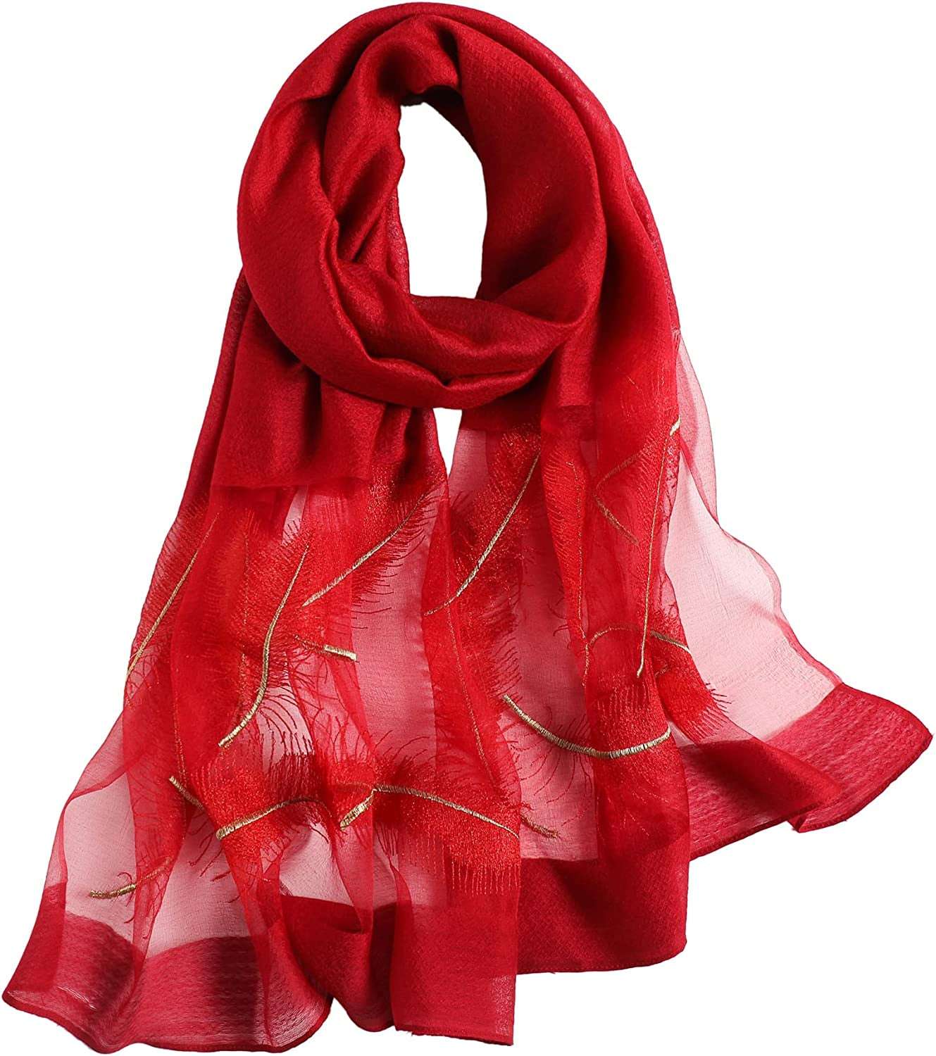 WINCESS.YU Silk Scarf for Women Lightweight Shawls and Wraps for Weddings Fashion Pashmina Shawl Embroidered Scarves Apparel & Accessories > Clothing Accessories > Scarves & Shawls WINCESS.YU Red  