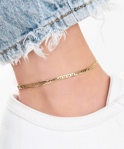 Gold Anklet for Women Flat Mariner Anklet | Barzel 18K Gold Plated Flat Marina Link Anklet for Women - Made in Brazil Apparel & Accessories > Jewelry > Anklets Barzel   