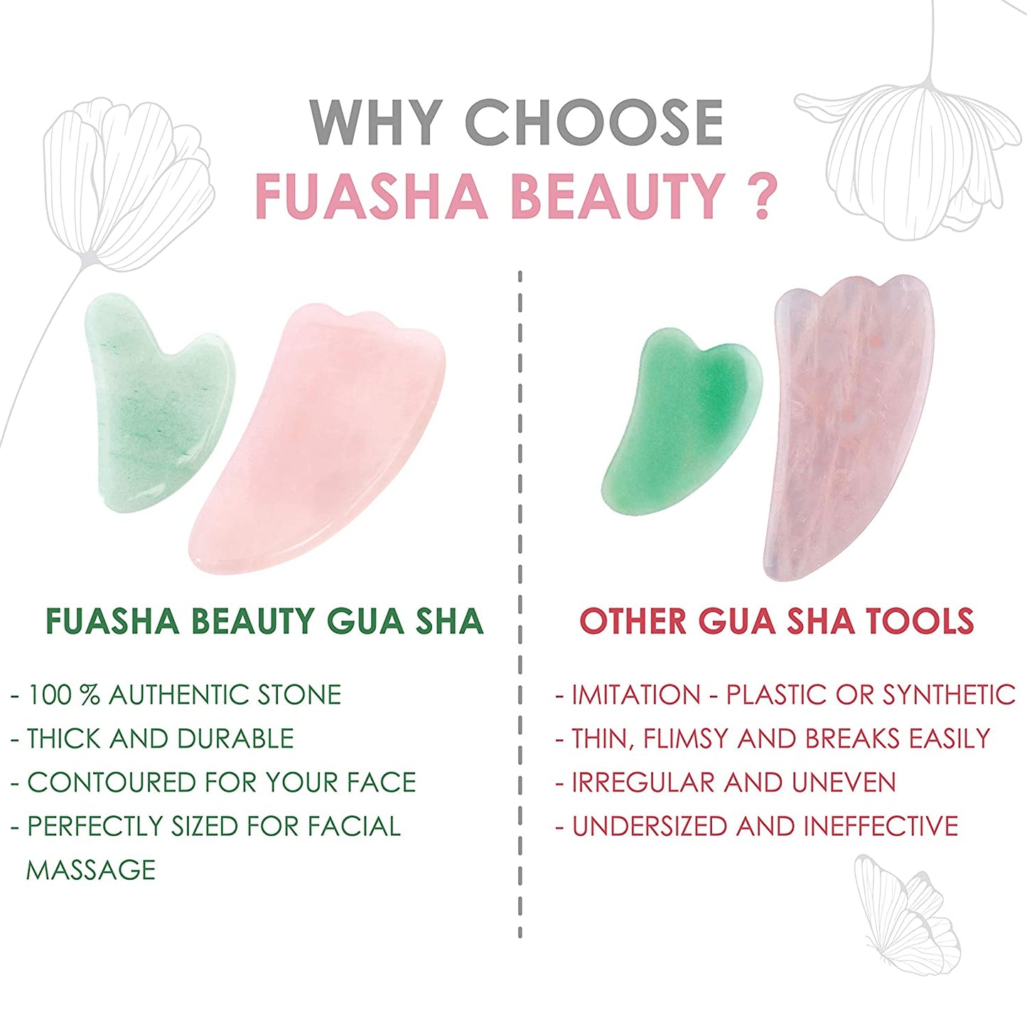 Gua Sha Facial Tools FUASHA - Premium 2-In-1 Jade & Rose Quartz Gua Sha Set - Lymphatic Drainage Scraping Massage Stone - Guasha Tool for Face - Facial Tools Sculpting Pack Health & Beauty > Personal Care > Cosmetics > Cosmetic Tools > Skin Care Tools Fuasha   