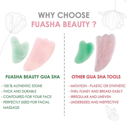 Gua Sha Facial Tools FUASHA - Premium 2-In-1 Jade & Rose Quartz Gua Sha Set - Lymphatic Drainage Scraping Massage Stone - Guasha Tool for Face - Facial Tools Sculpting Pack Health & Beauty > Personal Care > Cosmetics > Cosmetic Tools > Skin Care Tools Fuasha   