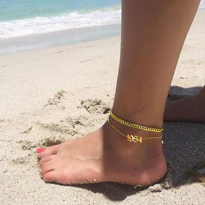 QJLE Ankle Bracelets for Women,Personalized Birth Year Number Gold Anklets for Women,Summer Beach Foot Chain Dainty Anklet Jewelry Birthday Gifts for Her Apparel & Accessories > Jewelry > Anklets QJLE   