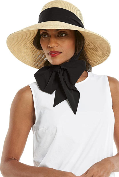 Coolibar UPF 50+ Women'S Stella Scarf Detail Hat - Sun Protective Apparel & Accessories > Clothing Accessories > Hats Coolibar Natural/Black Colorblock One Size 