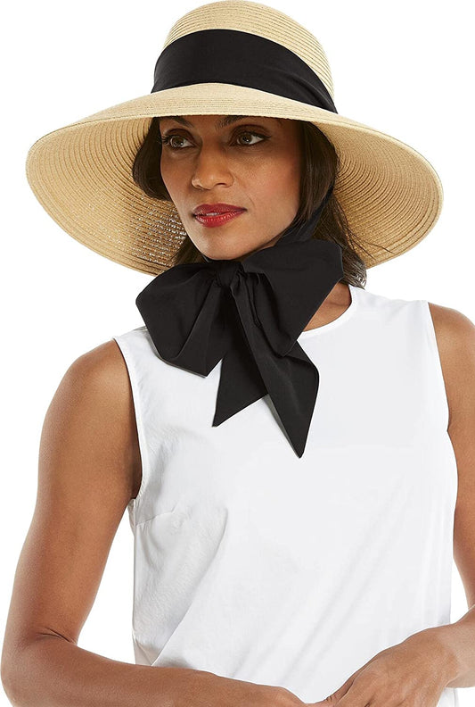 Coolibar UPF 50+ Women'S Stella Scarf Detail Hat - Sun Protective Apparel & Accessories > Clothing Accessories > Hats Coolibar Natural/Black Colorblock One Size 