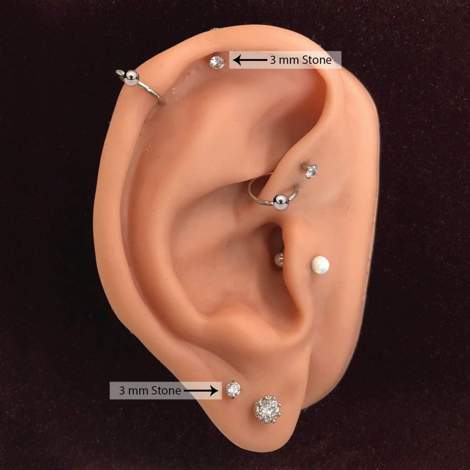 Bodyj4You 3PC Labret Tragus Stud Earrings | 16G Surgical Stainless Steel CZ Crystal | Monroe Helix Cartialge Conch Medusa Lip | Body Piercing Jewelry Set Apparel & Accessories > Jewelry > Body Jewelry BodyJ4You   