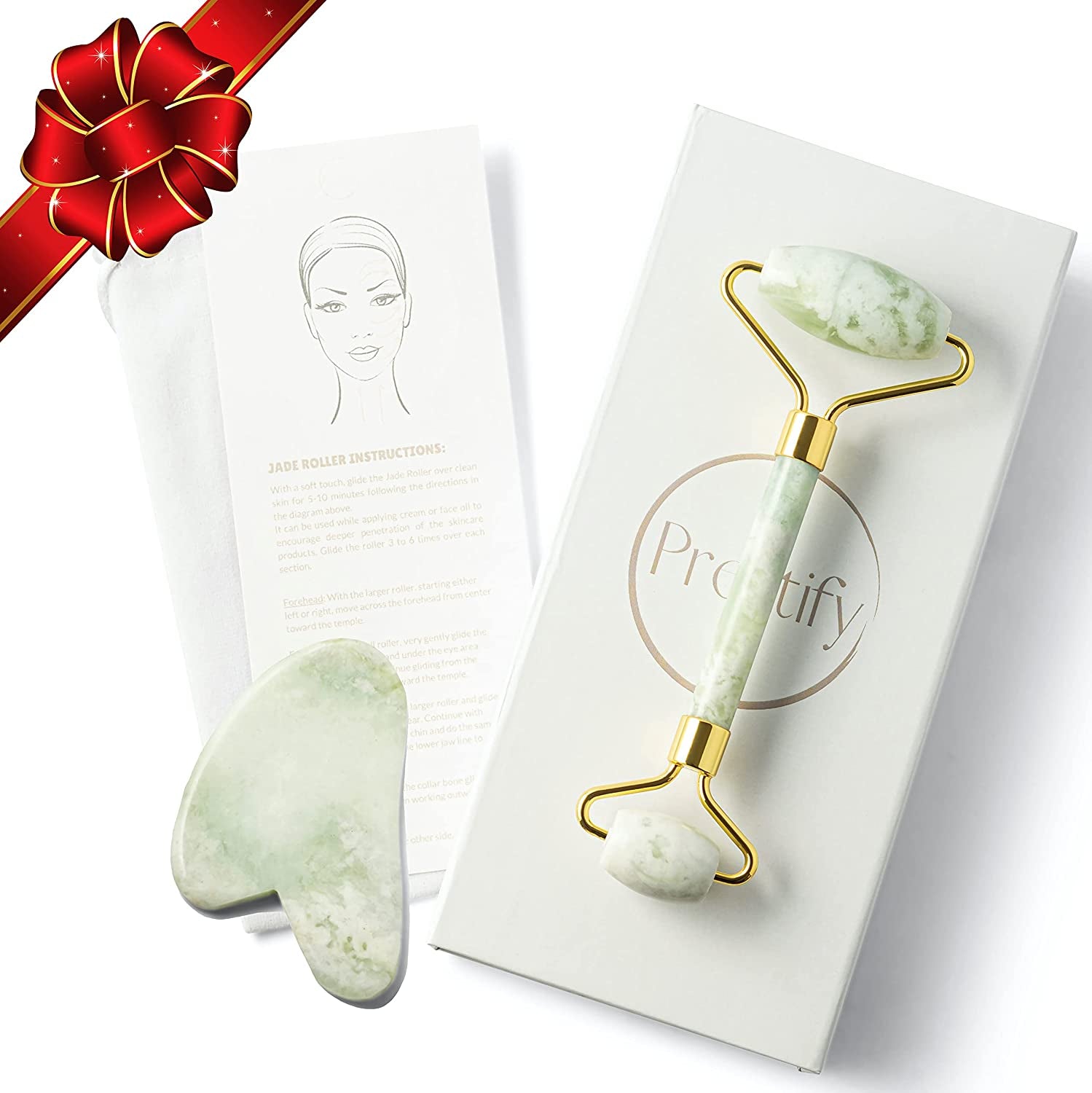 Prettify Premium Jade Face Roller and Gua Sha Set – Authentic Jade Face Roller Massager and Jade Gua Sha Massage Tool Set Health & Beauty > Personal Care > Cosmetics > Cosmetic Tools > Skin Care Tools Prettify   