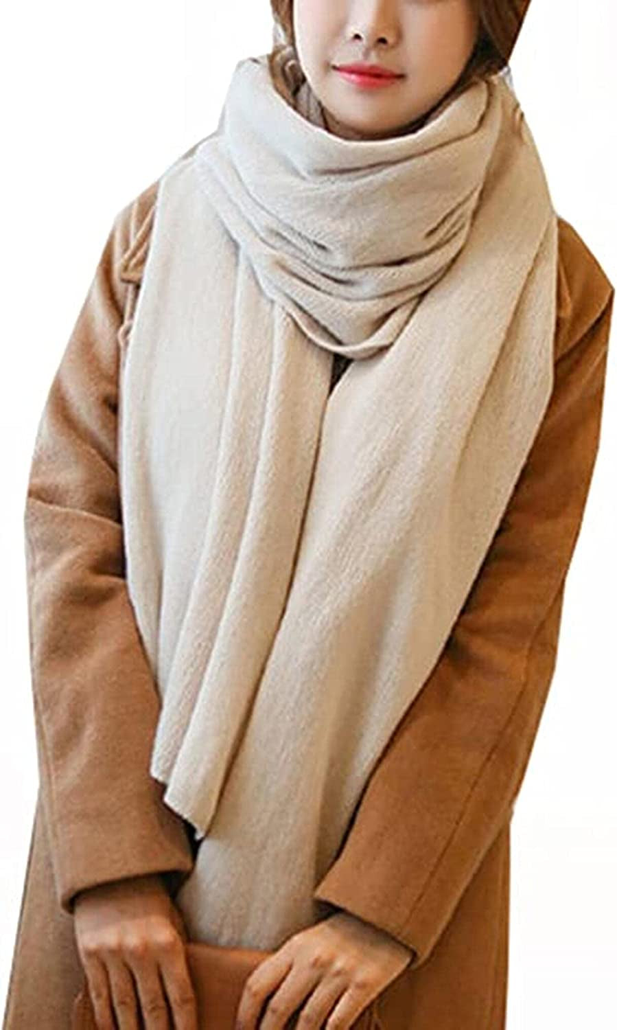 Wander Agio Womens Warm Winter Infinity Scarves Set Blanket Scarf Pure Color Apparel & Accessories > Clothing Accessories > Scarves & Shawls Wander Agio Beige N1  