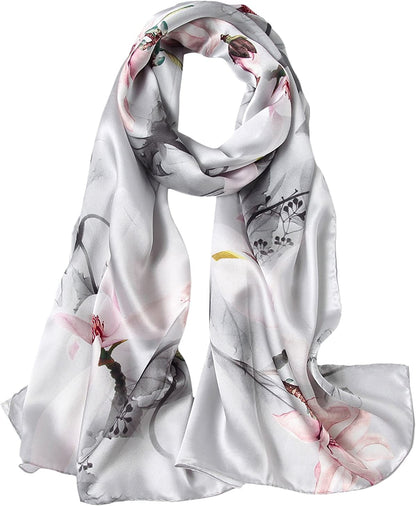 Women'S Mulberry Silk Scarf Floral Print Satin Long Scarf Wrap Shawl Apparel & Accessories > Clothing Accessories > Scarves & Shawls Smi&Love Xtrm02  