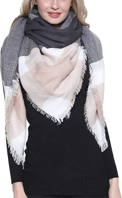 Dimore Trendy Plaid Blanket Scarf Women Big Oversized Long Scarves Apparel & Accessories > Clothing Accessories > Scarves & Shawls Dimore Grey Pink 2  