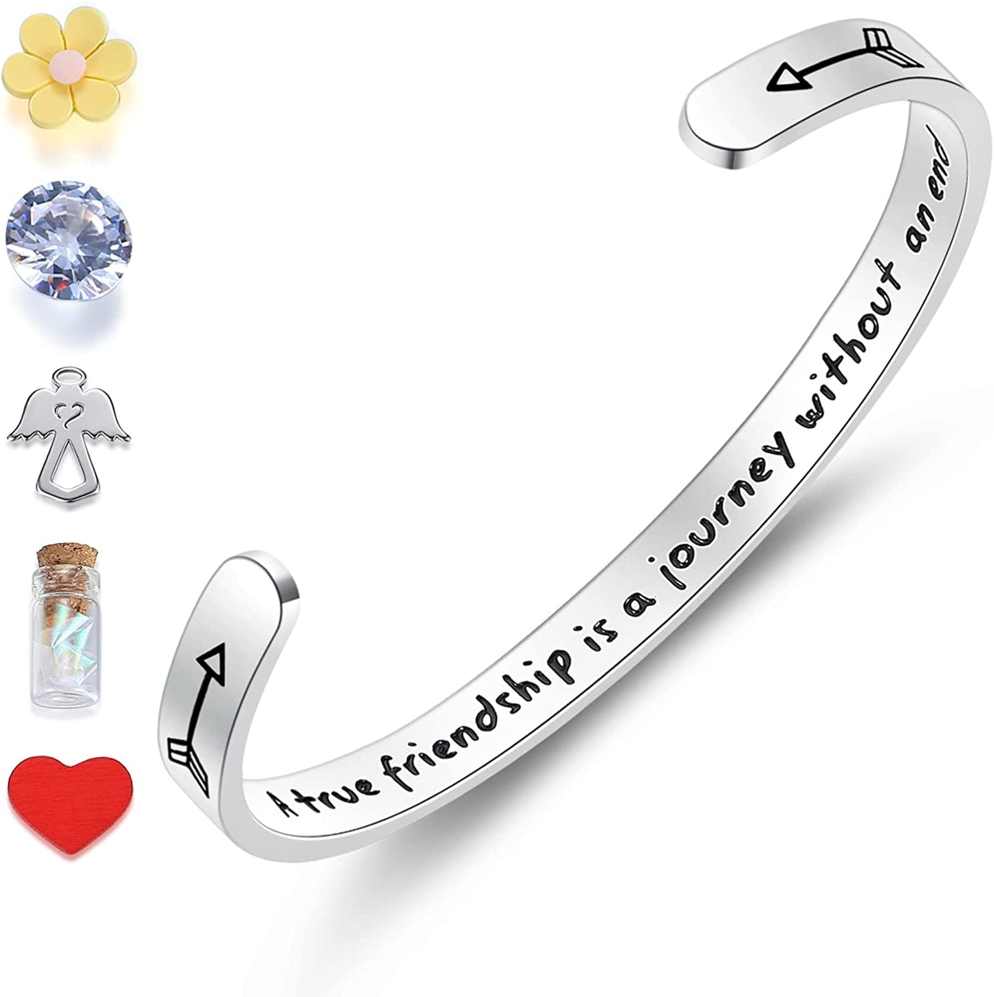 THEMEROL Meaningful Bracelet for Girls Women with Gift Box Birthday Gift for Daughter Sister Mother Best Friend Personalized Mantra Quote Jewelry Gift for Her Apparel & Accessories > Jewelry > Bracelets THEMEROL "Friend Gift-A true friendship is a journey without an end  