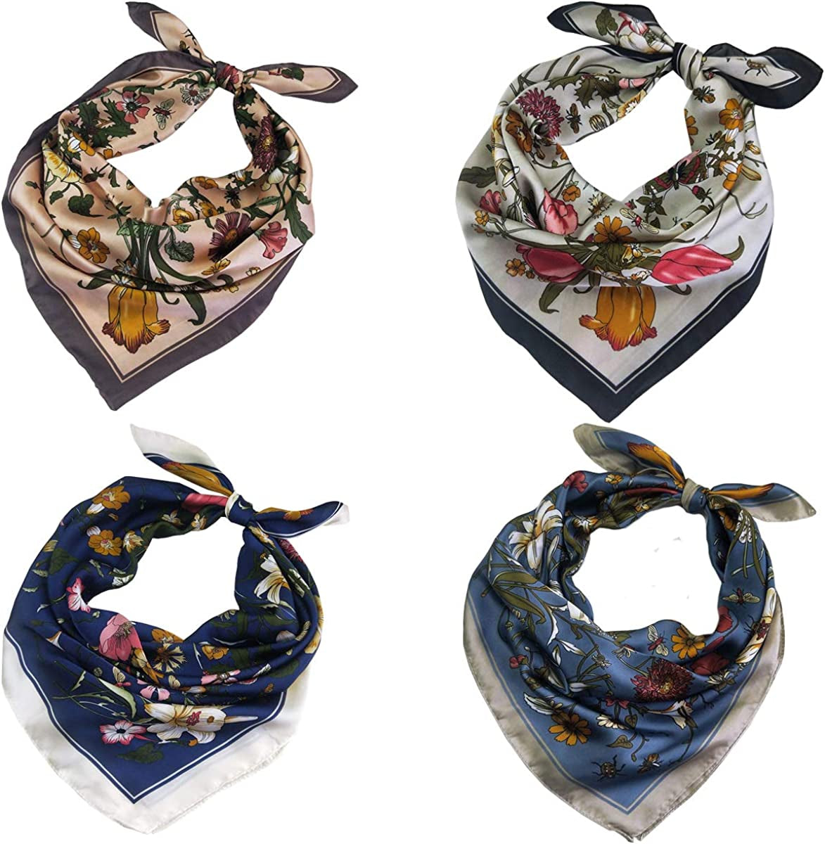 Fyluoke Silk Feeling Satin Headscarf Neck Hair Scarf Bandana for Women 4-Packs Apparel & Accessories > Clothing Accessories > Bandanas & Headties FYLuoke Four-s04  