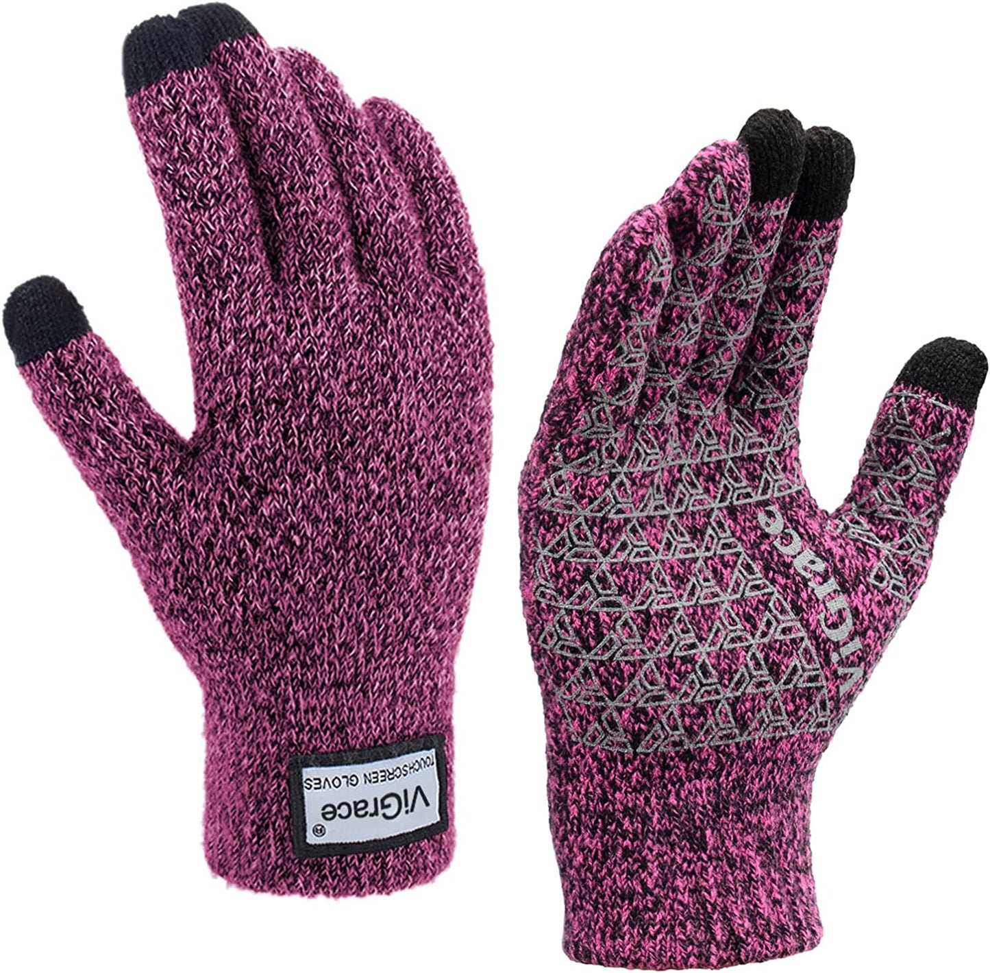Winter Warm Touchscreen Gloves for Men and Women Touch Screen Fleece Lined Knit Anti-Slip Wool Glove Apparel & Accessories > Clothing Accessories > Gloves & Mittens ViGrace Rose Red X-Large 
