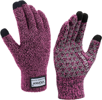 Winter Warm Touchscreen Gloves for Men and Women Touch Screen Fleece Lined Knit Anti-Slip Wool Glove Apparel & Accessories > Clothing Accessories > Gloves & Mittens ViGrace Rose Red X-Large 