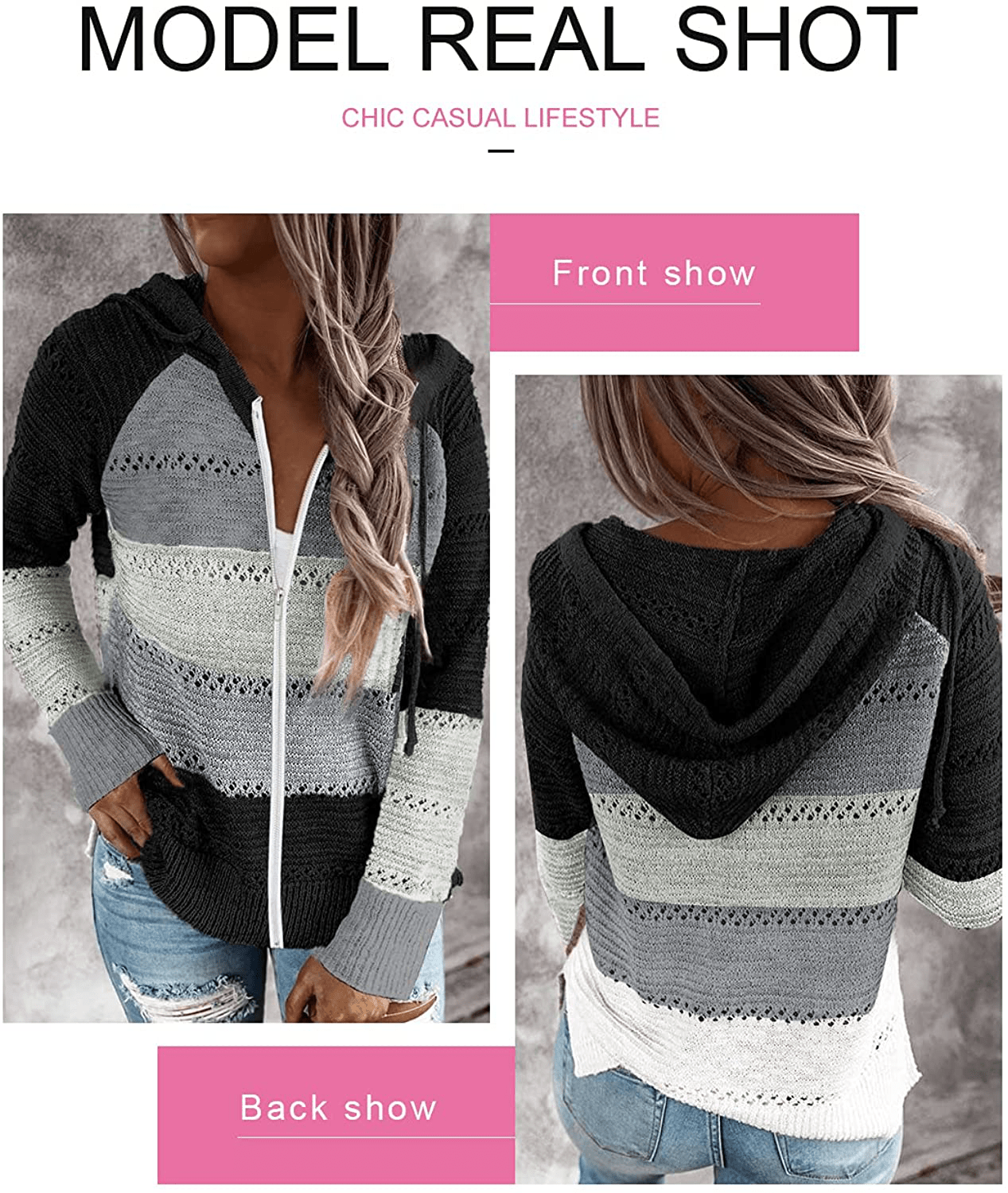 Acelitt Women Casual Long Sleeve Zip up Hooded Sweatshirt Hoodies, S-XXL Apparel & Accessories > Clothing > Activewear Kylie Max   