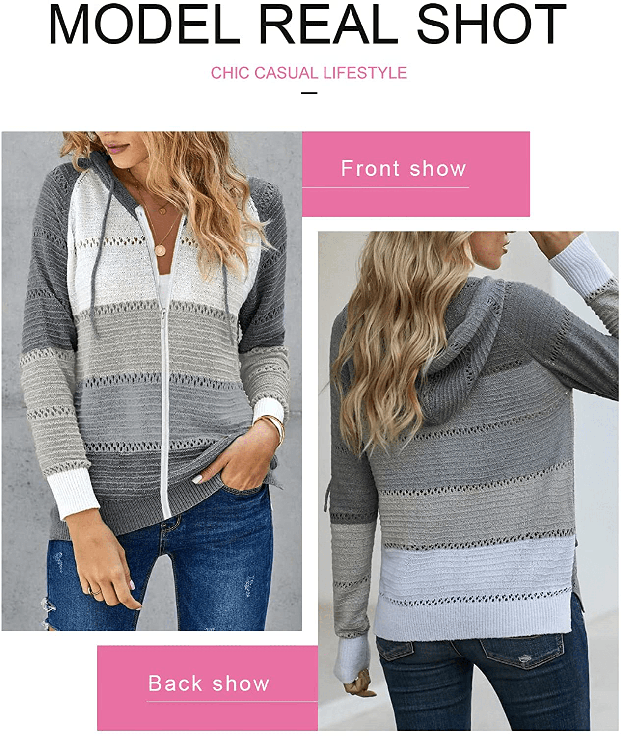 Acelitt Women Casual Long Sleeve Zip up Hooded Sweatshirt Hoodies, S-XXL Apparel & Accessories > Clothing > Activewear Kylie Max   