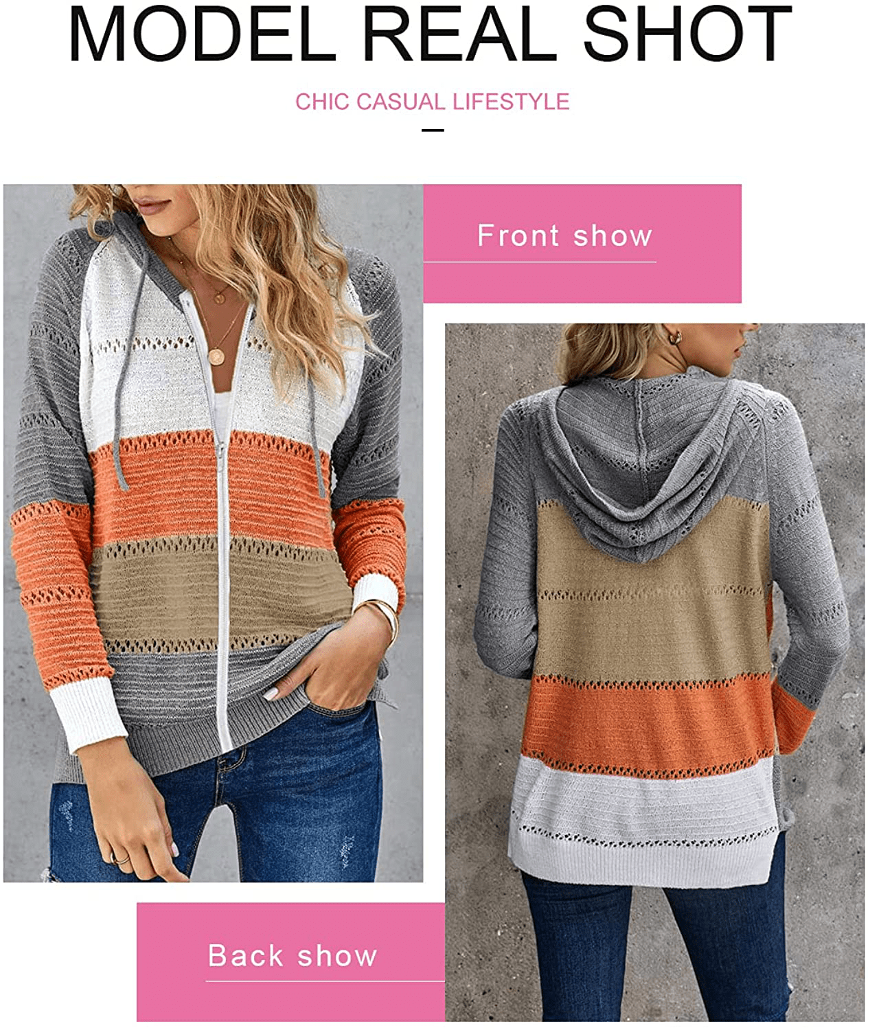 Acelitt Women Casual Long Sleeve Zip up Hooded Sweatshirt Hoodies, S-XXL Apparel & Accessories > Clothing > Activewear Kylie Max   