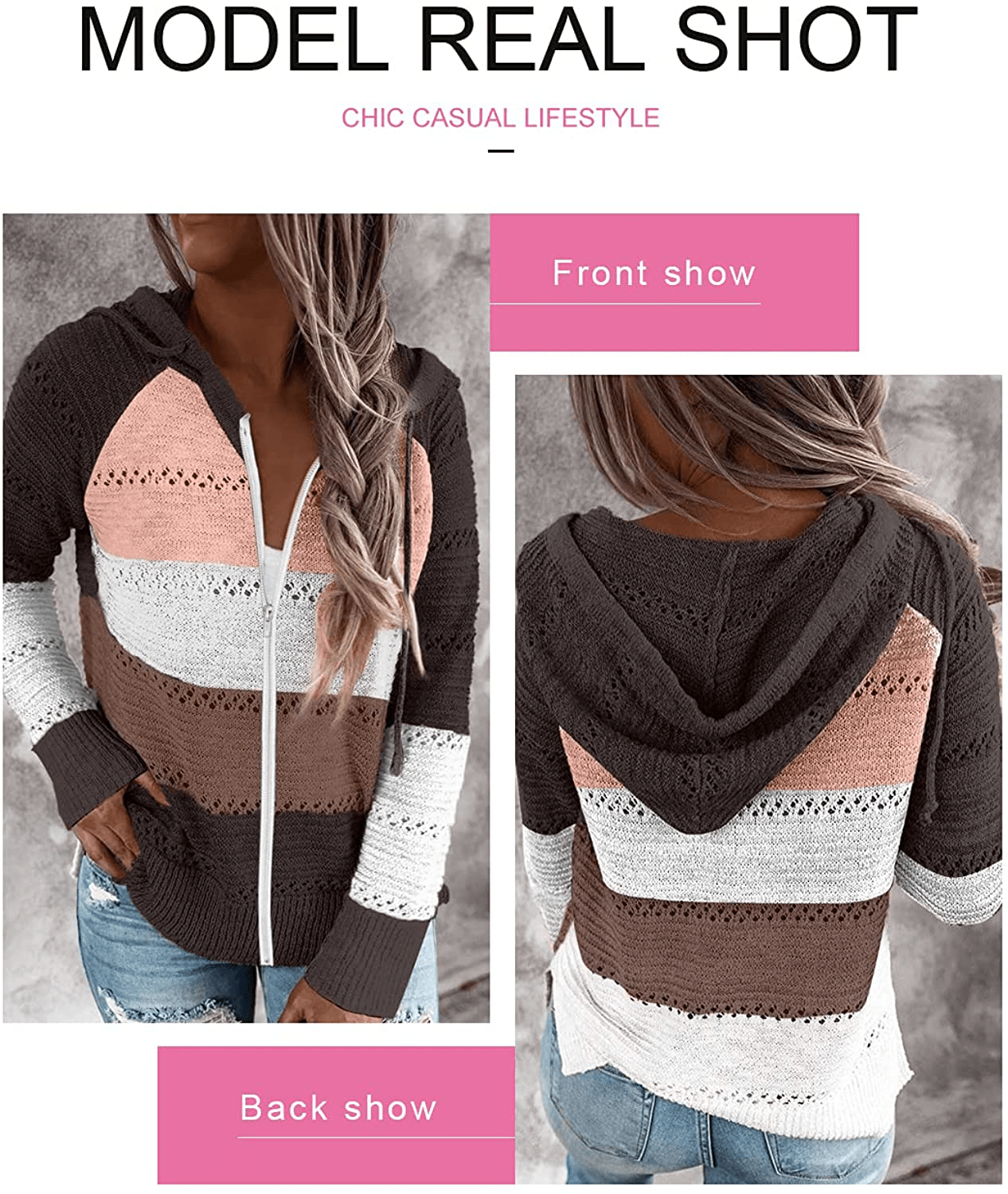 Acelitt Women Casual Long Sleeve Zip up Hooded Sweatshirt Hoodies, S-XXL Apparel & Accessories > Clothing > Activewear Kylie Max   