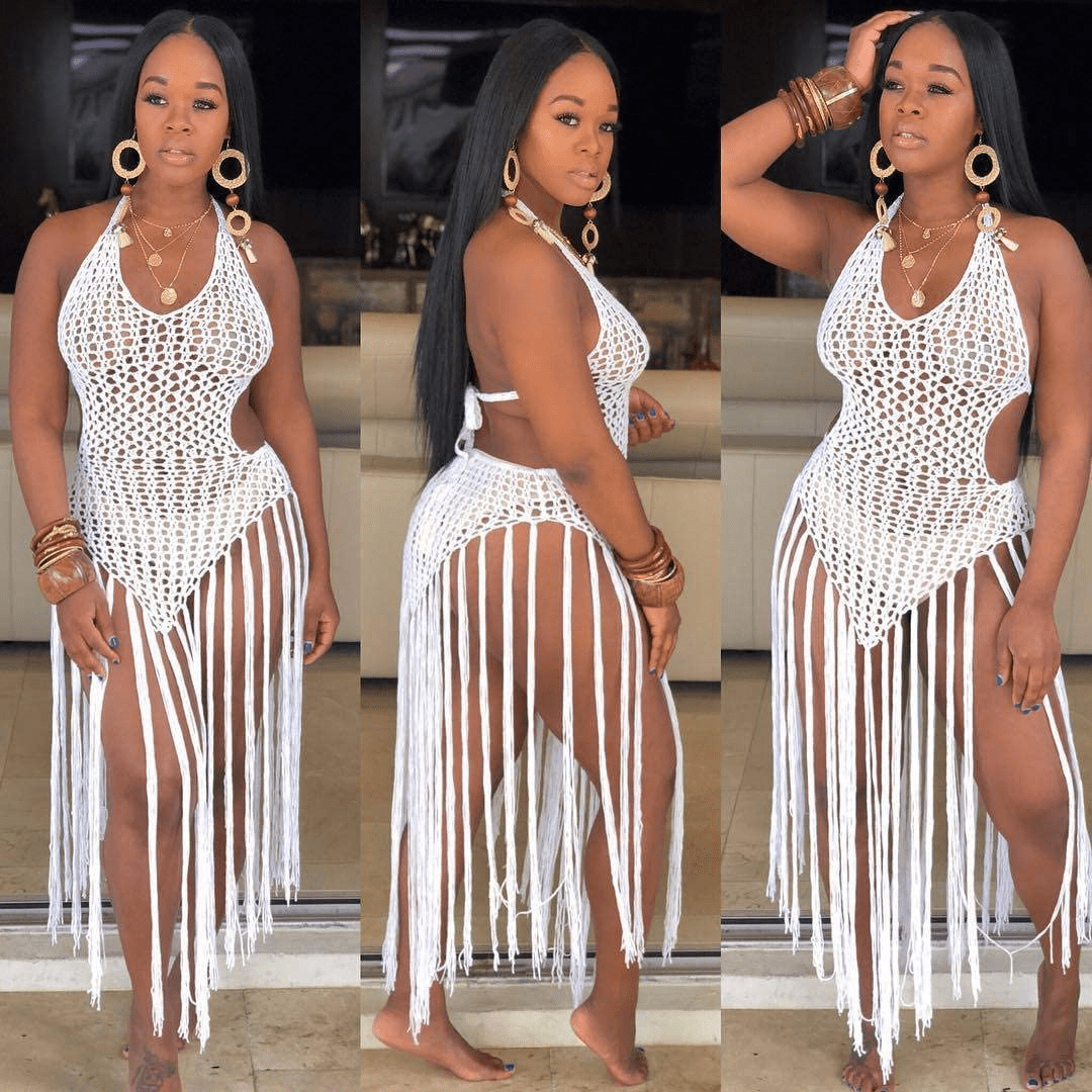 Acelyn Women'S Sexy Bathing Suit Handmade Crochet Tassel Bikini Cover up Swimsuit Summer Beach Dress Apparel & Accessories > Clothing > Swimwear Kylie Max   