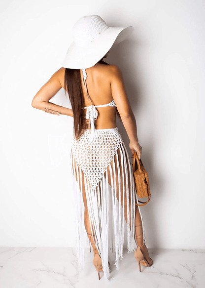 Acelyn Women'S Sexy Bathing Suit Handmade Crochet Tassel Bikini Cover up Swimsuit Summer Beach Dress Apparel & Accessories > Clothing > Swimwear Kylie Max   